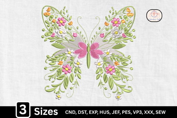 Botanical Floral Wing Butterfly Embroidery
