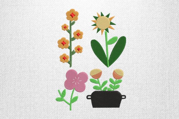 Bright Floral Pot: A Cheerful Embroidery Design