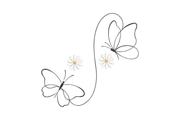 Butterflies with Daisy Flowers: A Charming Embroidery Design