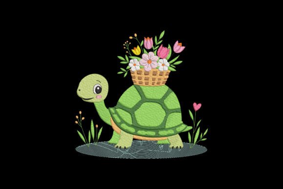 Charming Cute Turtle with Flowers Design