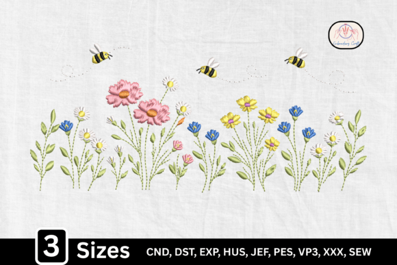 Charming Daisy Wildflower Bee Embroidery