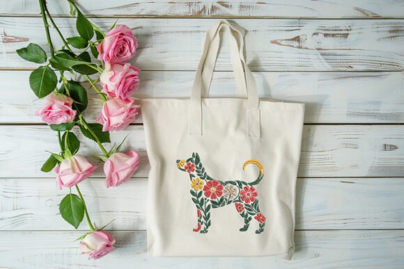 Charming Dog Silhouette Filled with Folk Art