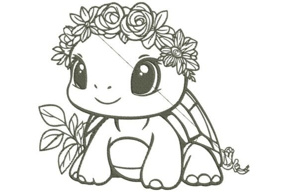 Charming Sweet Sitting Turtle with Rose Flower Crown