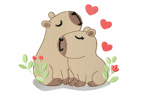 Cute Capybara Love: A Charming Embroidery Design