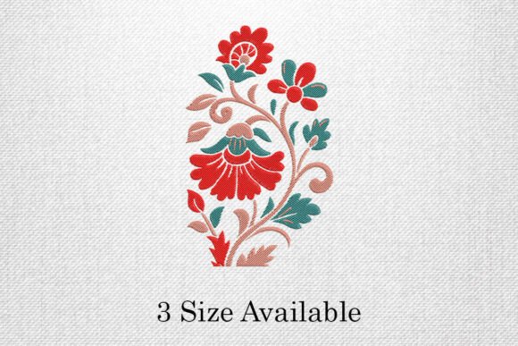 Elegant Floral Vine Red Green Embroidery Design