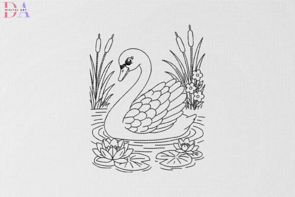 Elegant Graceful Swan on Lily Pond