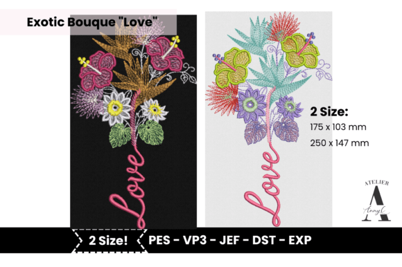 Exotic Flowers Bouquet Love: A Tropical Embroidery Gem