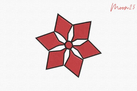 Modern Red Star Flower: A Bold and Elegant Embroidery Design