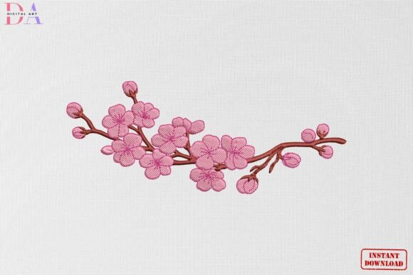 Pink Sakura Blossom Branch Beauty: A Delicate Floral Embroidery
